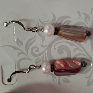 Pink shell and freshwater pearl French hook earrings